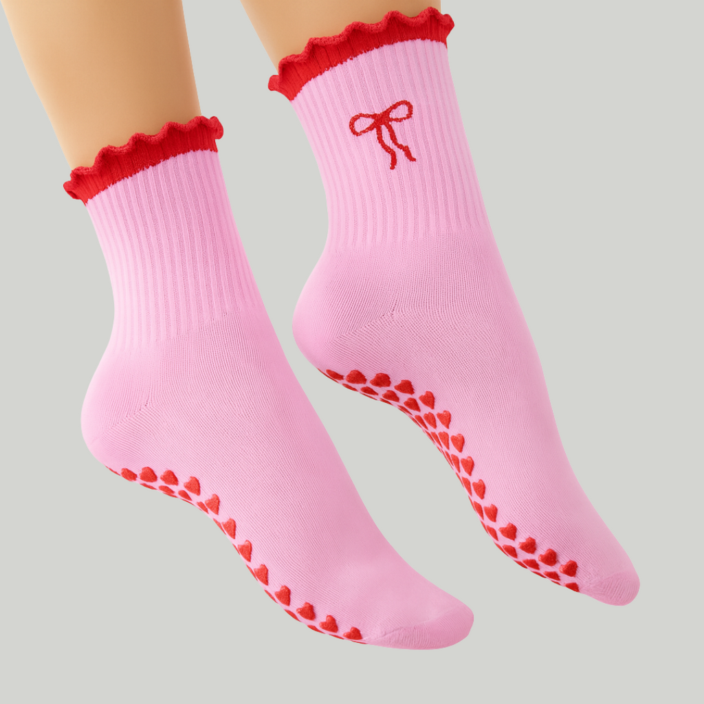 Pink Bow Grip Socks
