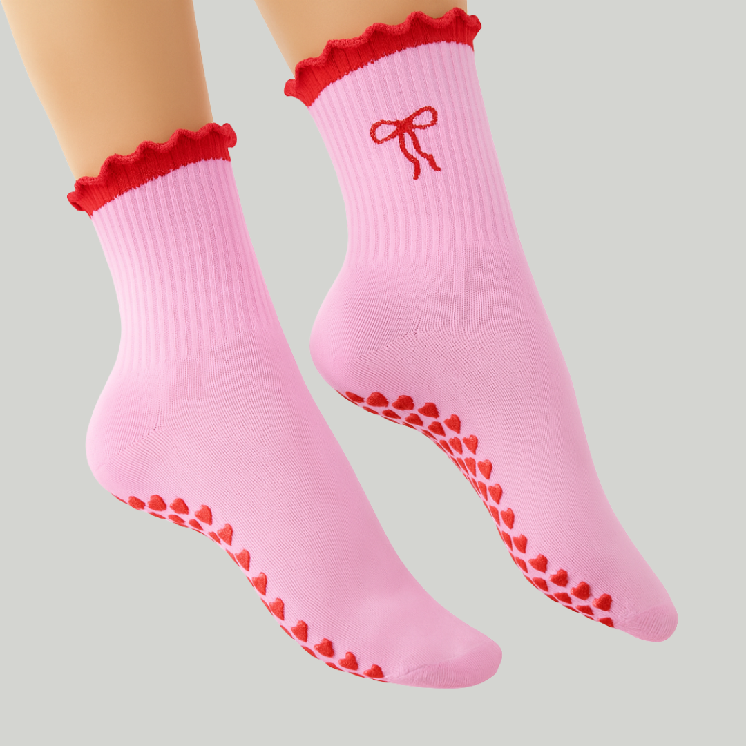 Pink Bow Grip Socks
