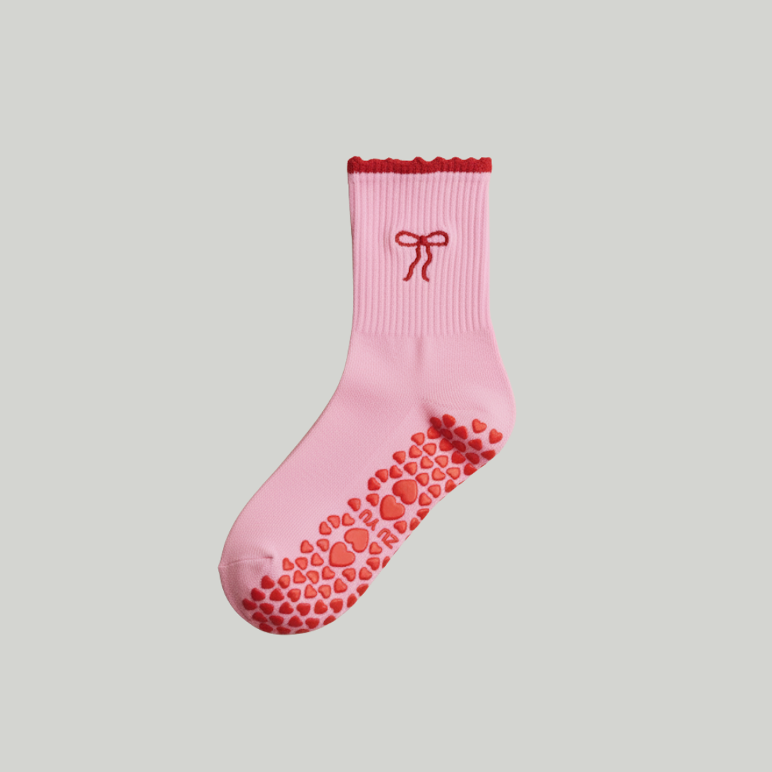 Pink Bow Grip Socks