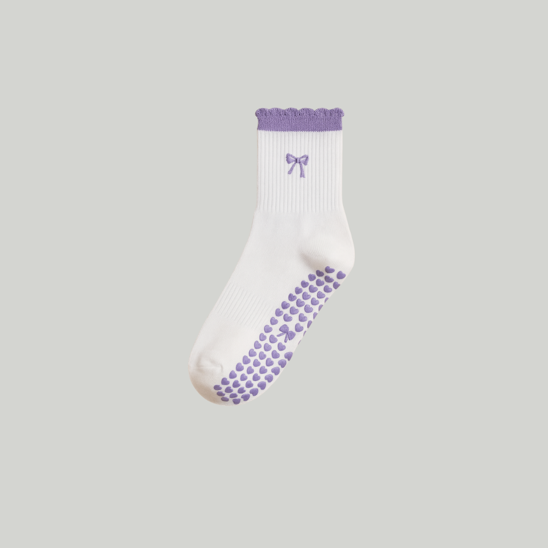 Lilac Bow Pilates Socks